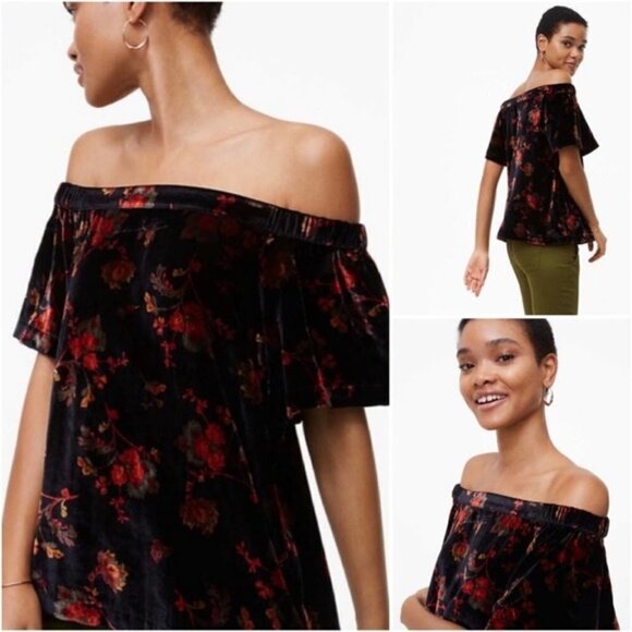 Loft Floral Boho/Hippie Velvet Off The Shoulder Top Women's Size Small - Picture 1 of 7
